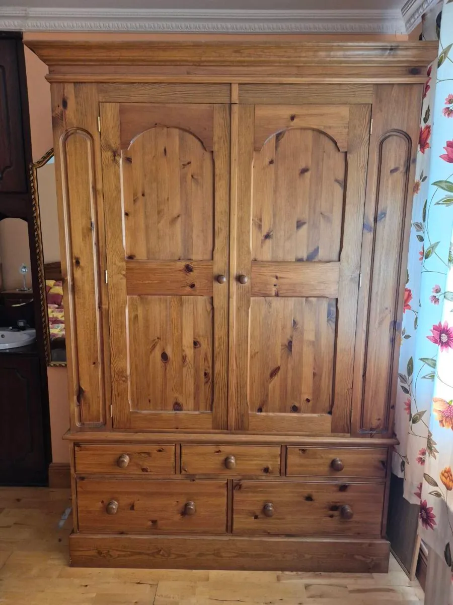 Large Solid Pine wardrobe with 5 Drawers - Image 1