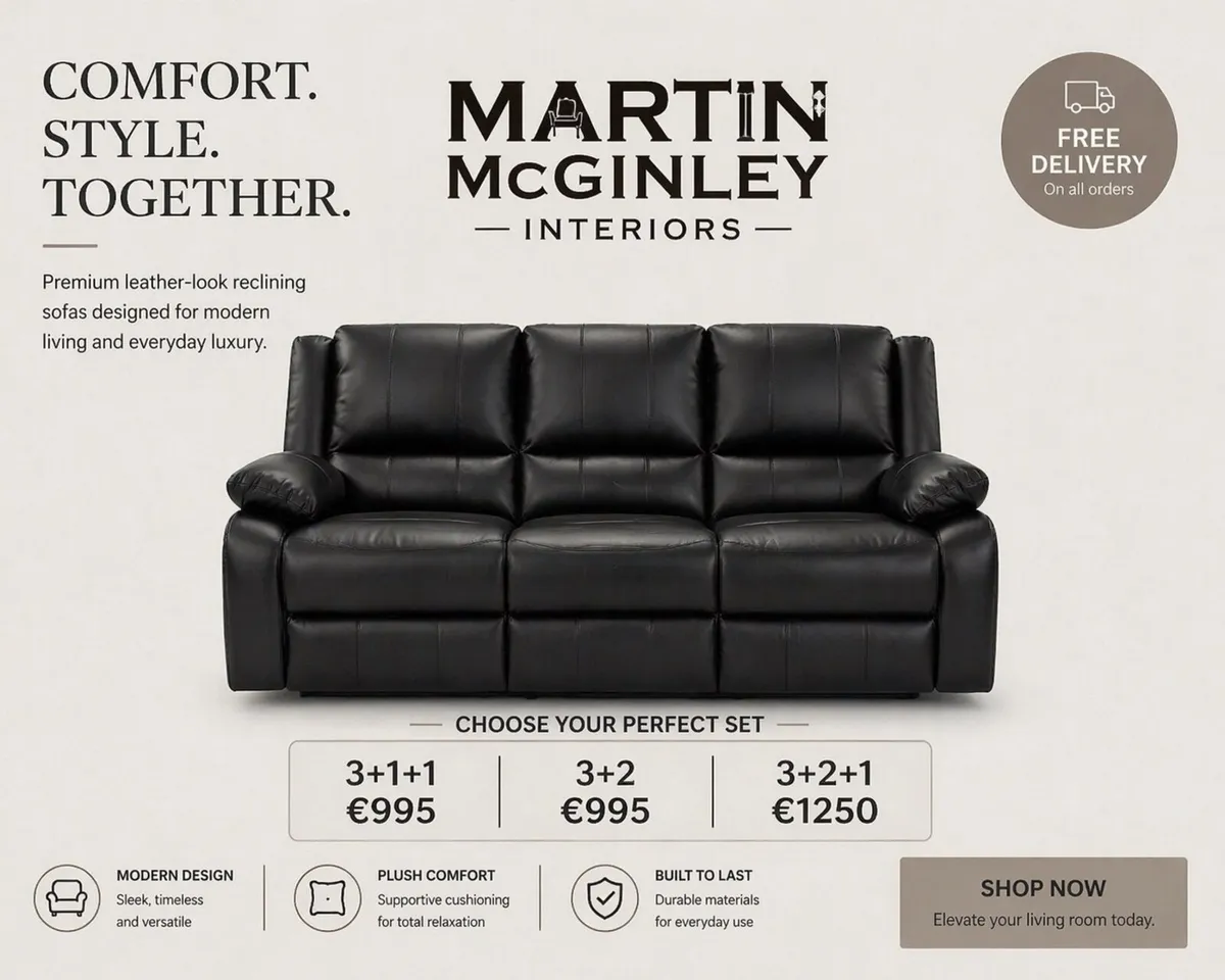 3+1+1 & 3+2 Full Leather Recliners Free Delivery - Image 1