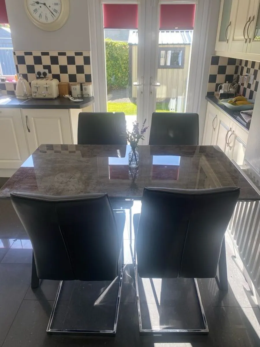 Modern Kitchen Table & 4 Grey Leather Chairs - Image 1