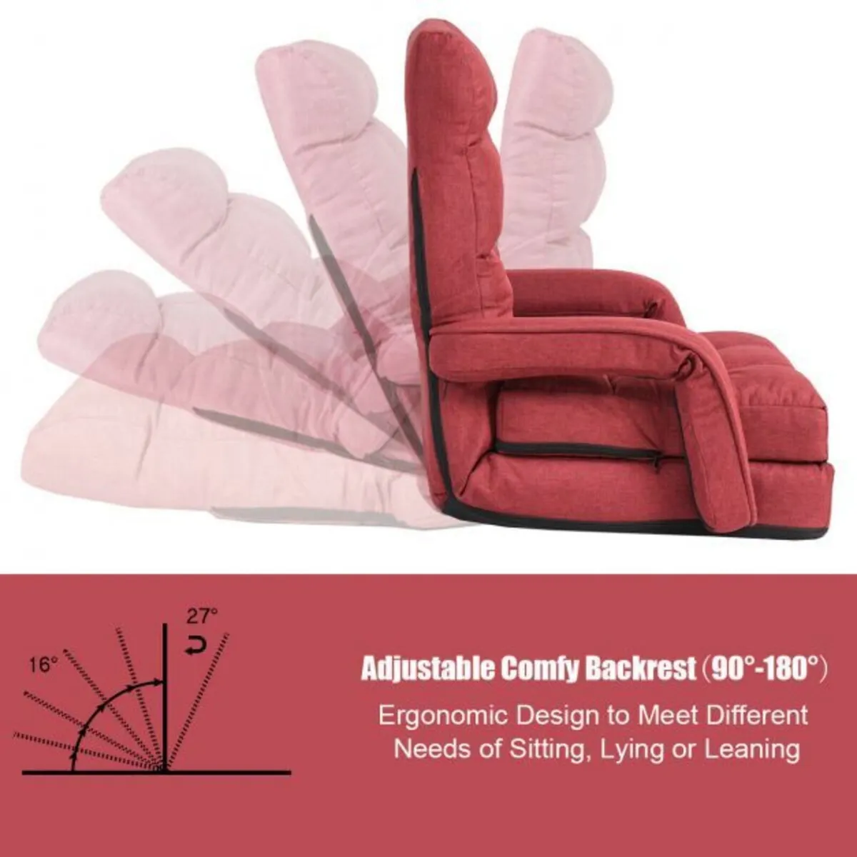 Adjustable Folding Floor Lazy Chair with Pillow - Image 3