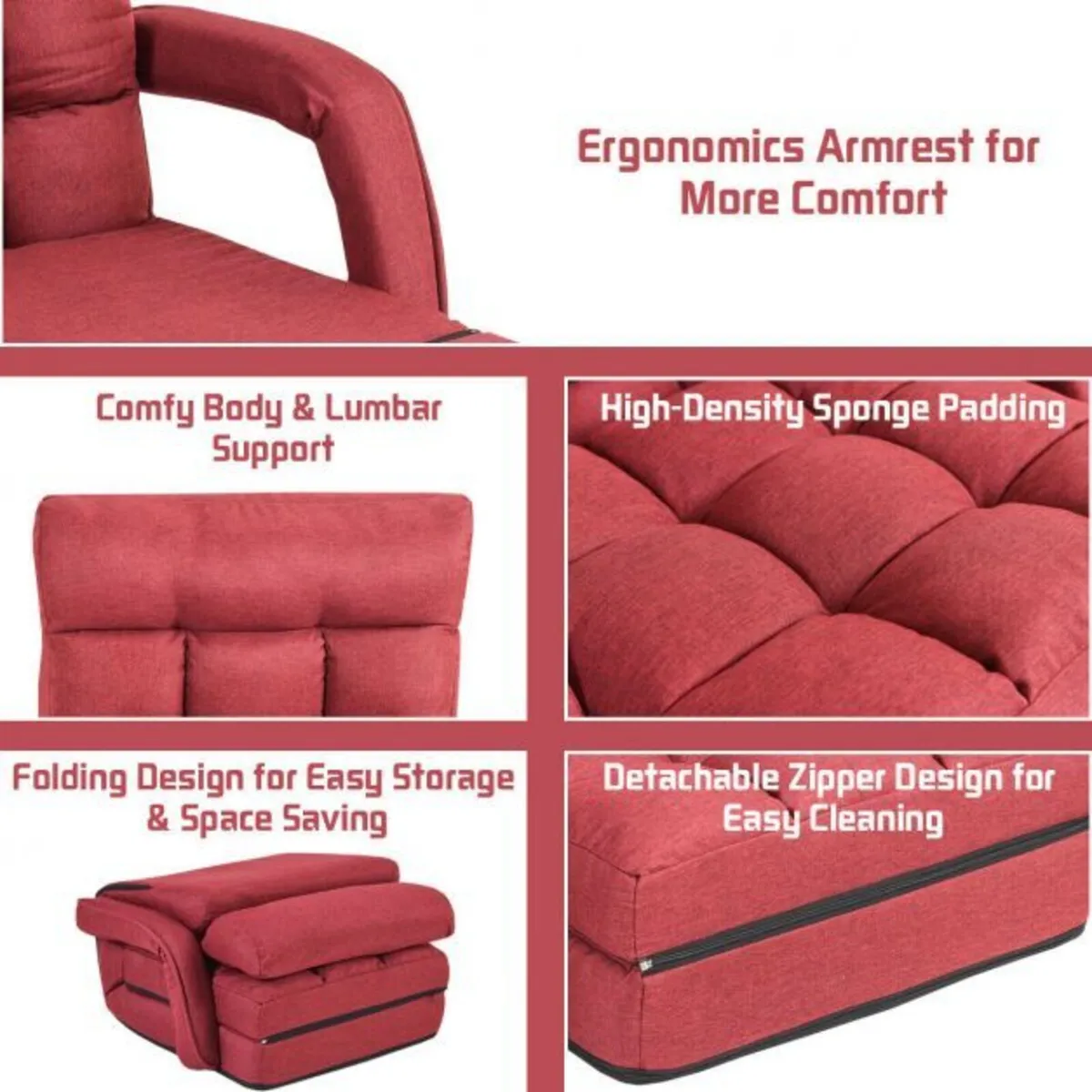 Adjustable Folding Floor Lazy Chair with Pillow - Image 2