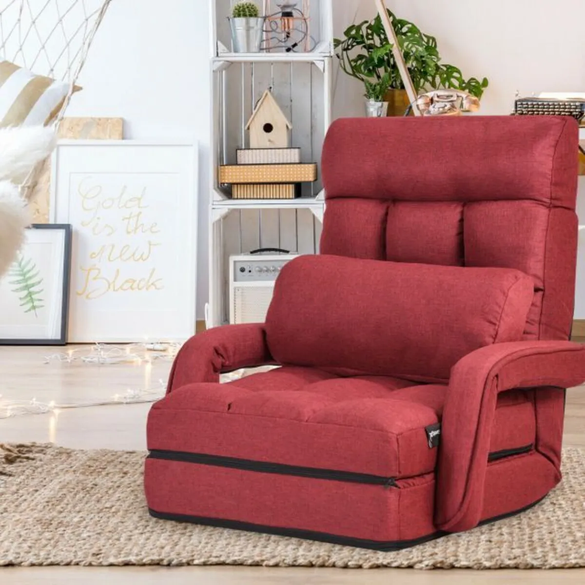 Adjustable Folding Floor Lazy Chair with Pillow - Image 1