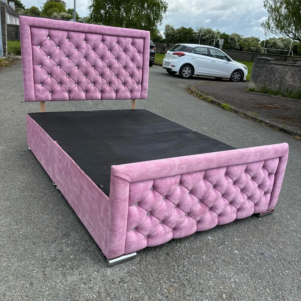 Fab! Pink Double Velvet 💎Bed with Mattress - Image 4