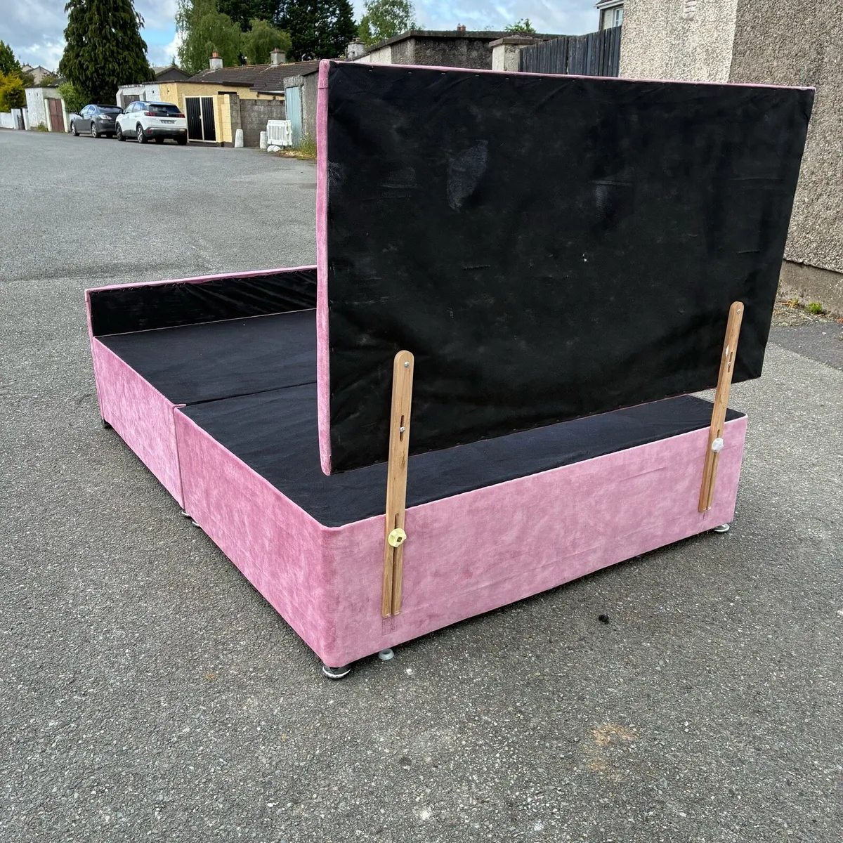 Fab! Pink Double Velvet 💎Bed with Mattress - Image 3