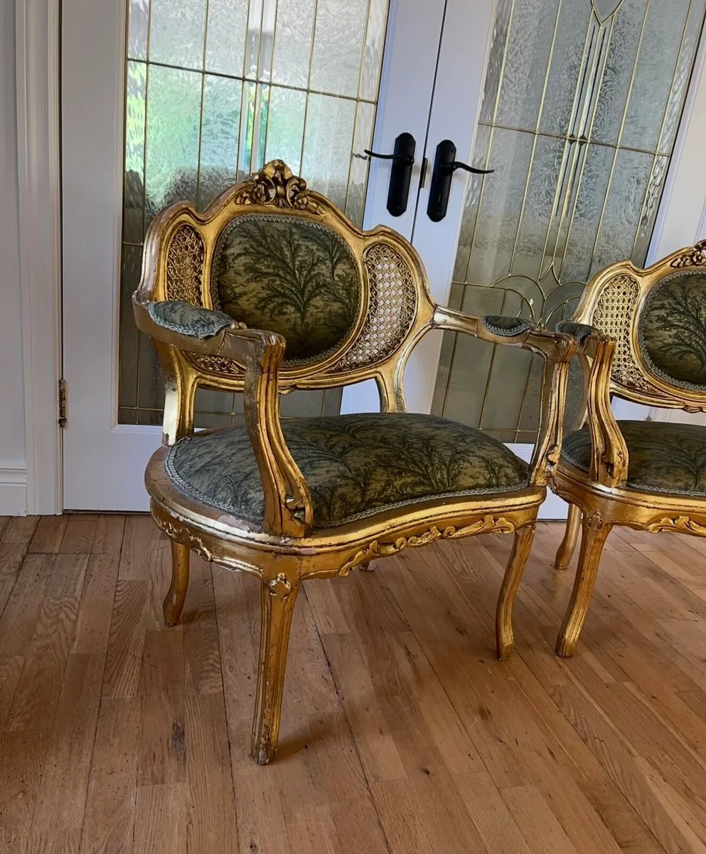 Vintage French Style Gold Accent Chairs (Pair) - Image 2