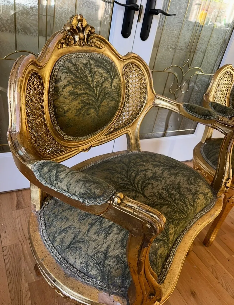 Vintage French Style Gold Accent Chairs (Pair) - Image 3