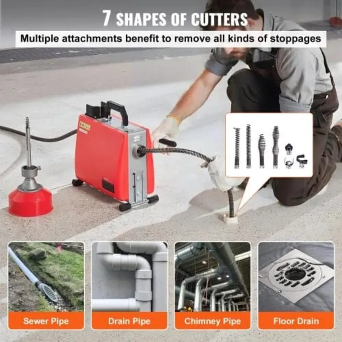 Drain Cleaner Machine 20m x 16mm 250W Sewer Snake - Image 4