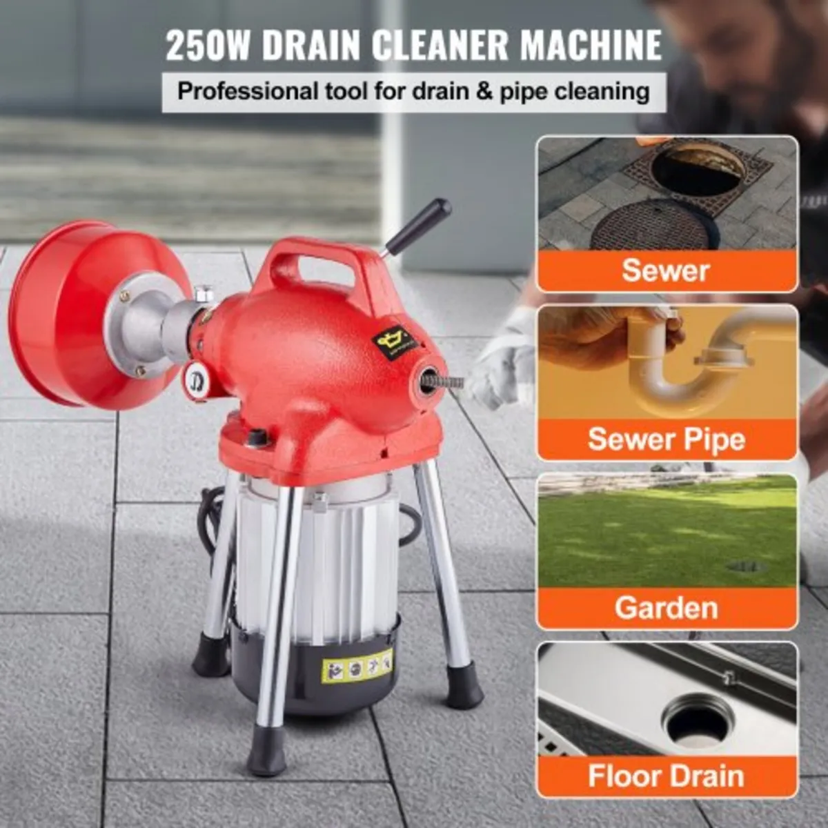 Drain Cleaner Machine 66FT x 5/8 Inch, 250W Electr - Image 3
