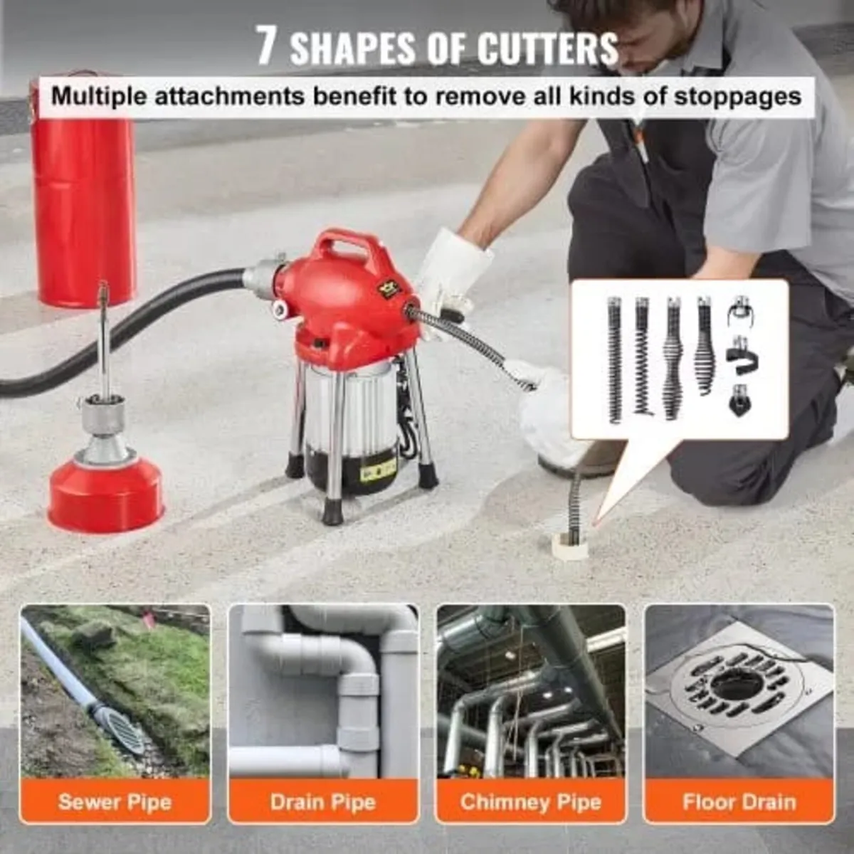 Drain Cleaner Machine 120FT x 5/8 Inch, 370W Elect - Image 4