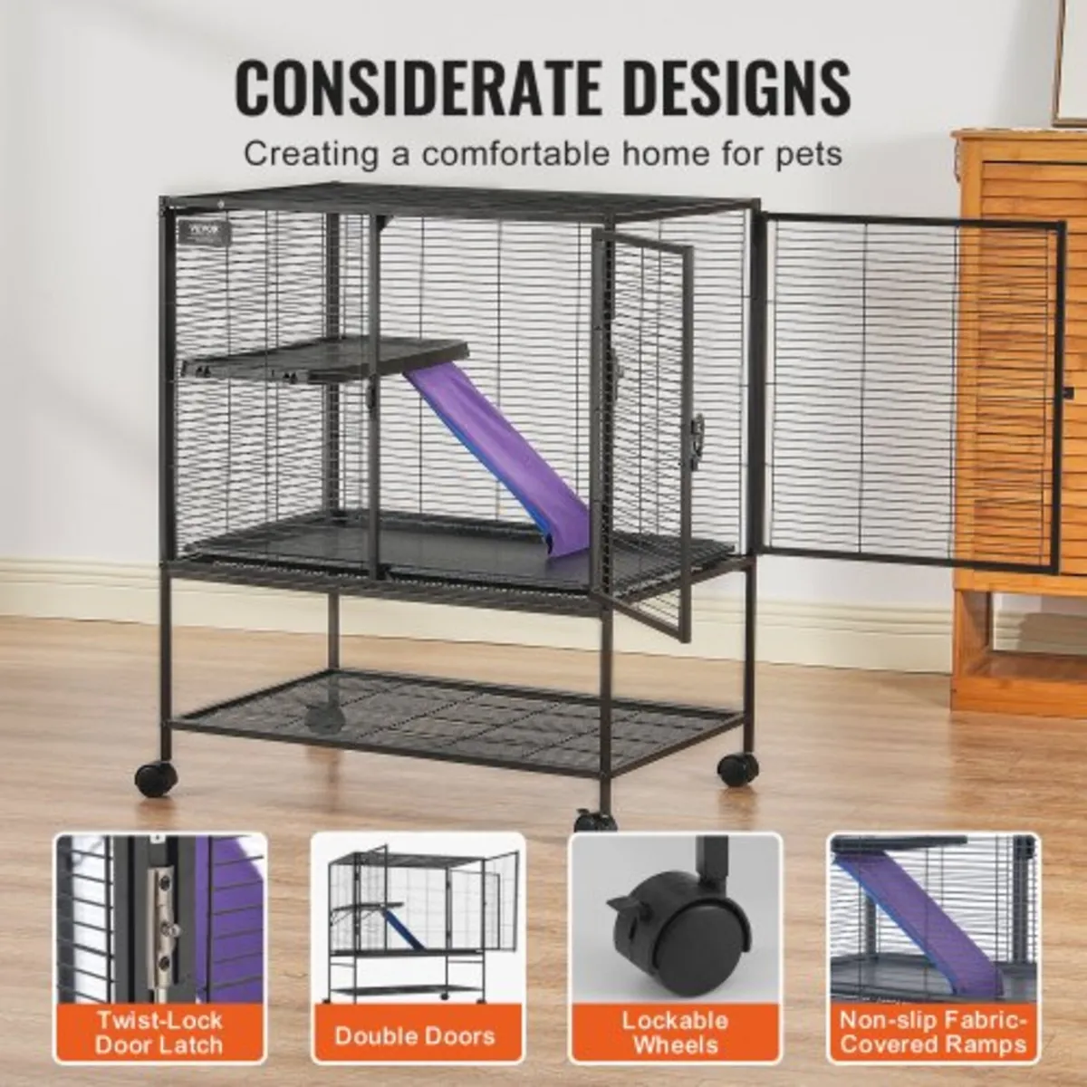 39" Rolling Metal Ferret Cage, Large 2-Tier Critte - Image 3