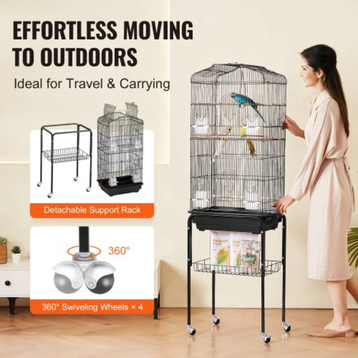 Large Bird Cage, 62 in, Open Top Parakeet Cage wit - Image 4