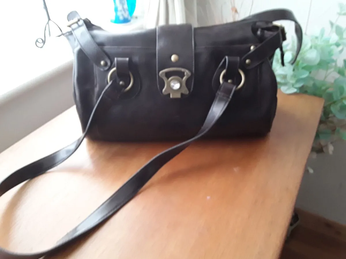 Ladies designer dark brown leather handbag - Image 1