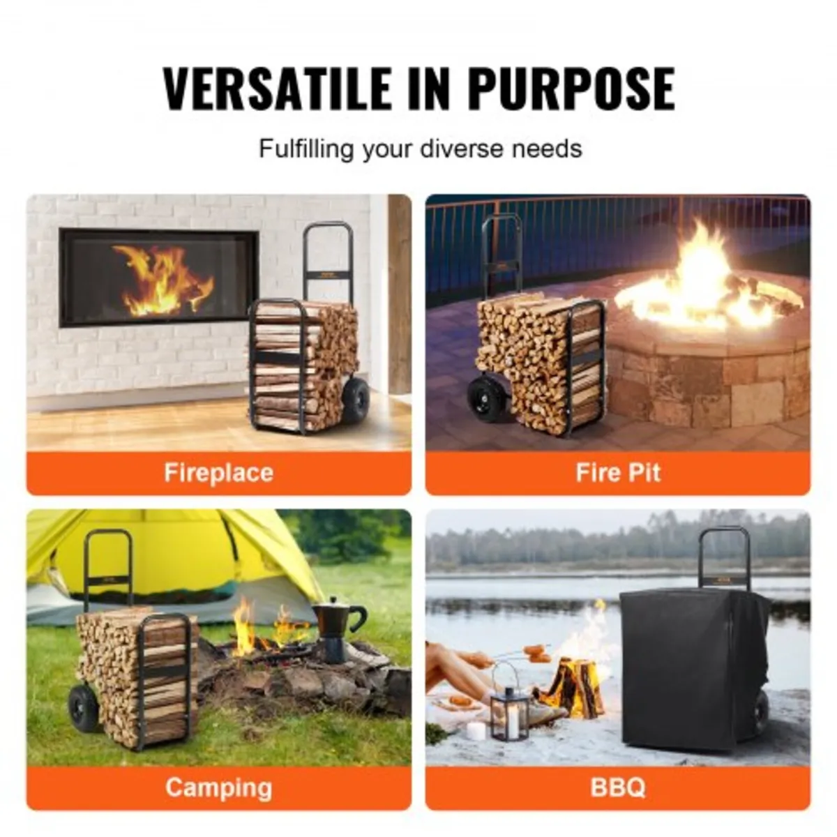 Firewood Log Cart, 113.4 kg Capacity, Outdoor and - Image 2