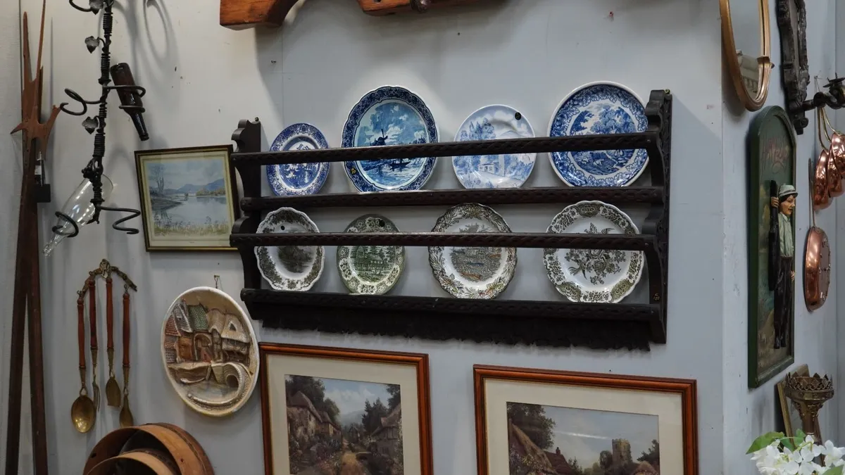 Antique Carved Wooden Plate Rack - Image 1