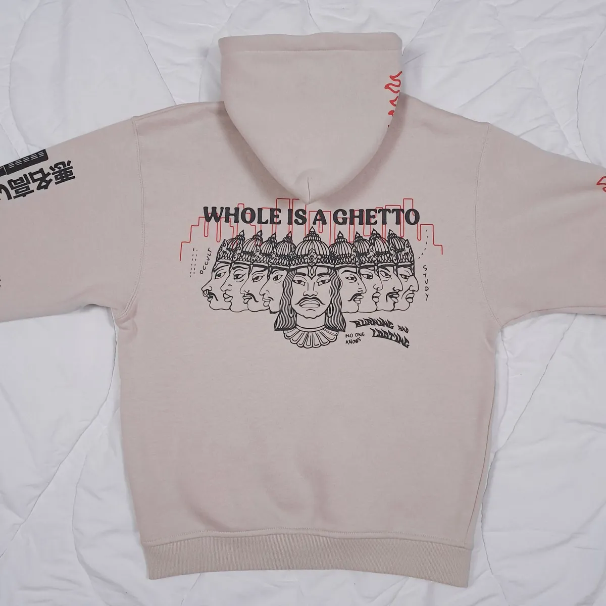 GRMY Beige Graphic Print Hoodie Size S - Image 2