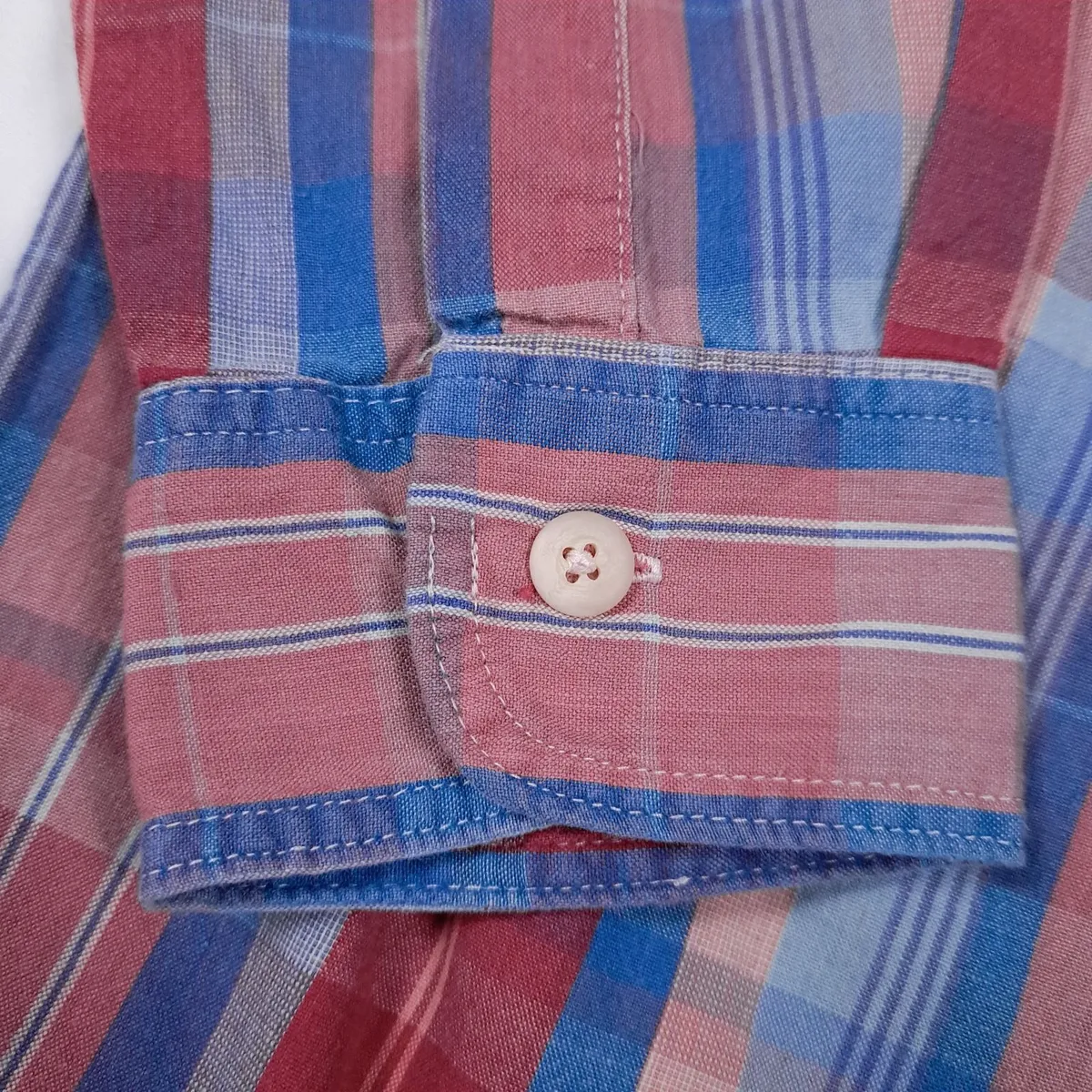 L.L. Bean Red Blue Pink Plaid Flannel Shirt M - Image 2