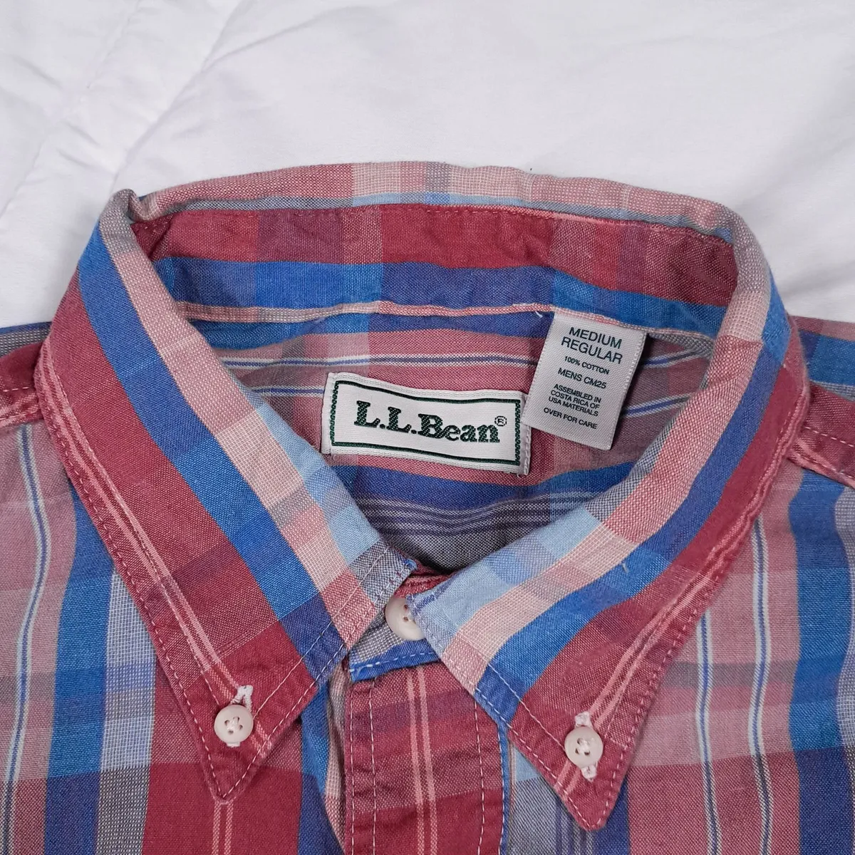L.L. Bean Red Blue Pink Plaid Flannel Shirt M - Image 3