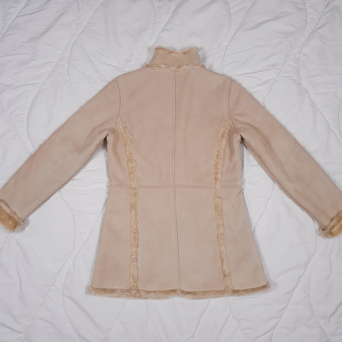 M&S Beige Cream Suede Shearling Jacket 12UK/40EU - Image 3