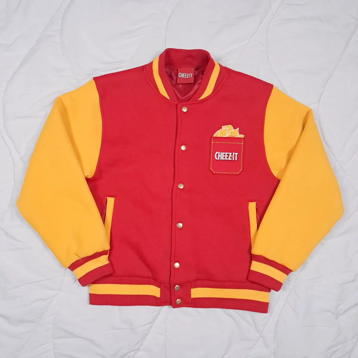 Cheez It Red Yellow Varsity Bomber Jacket M - Image 1