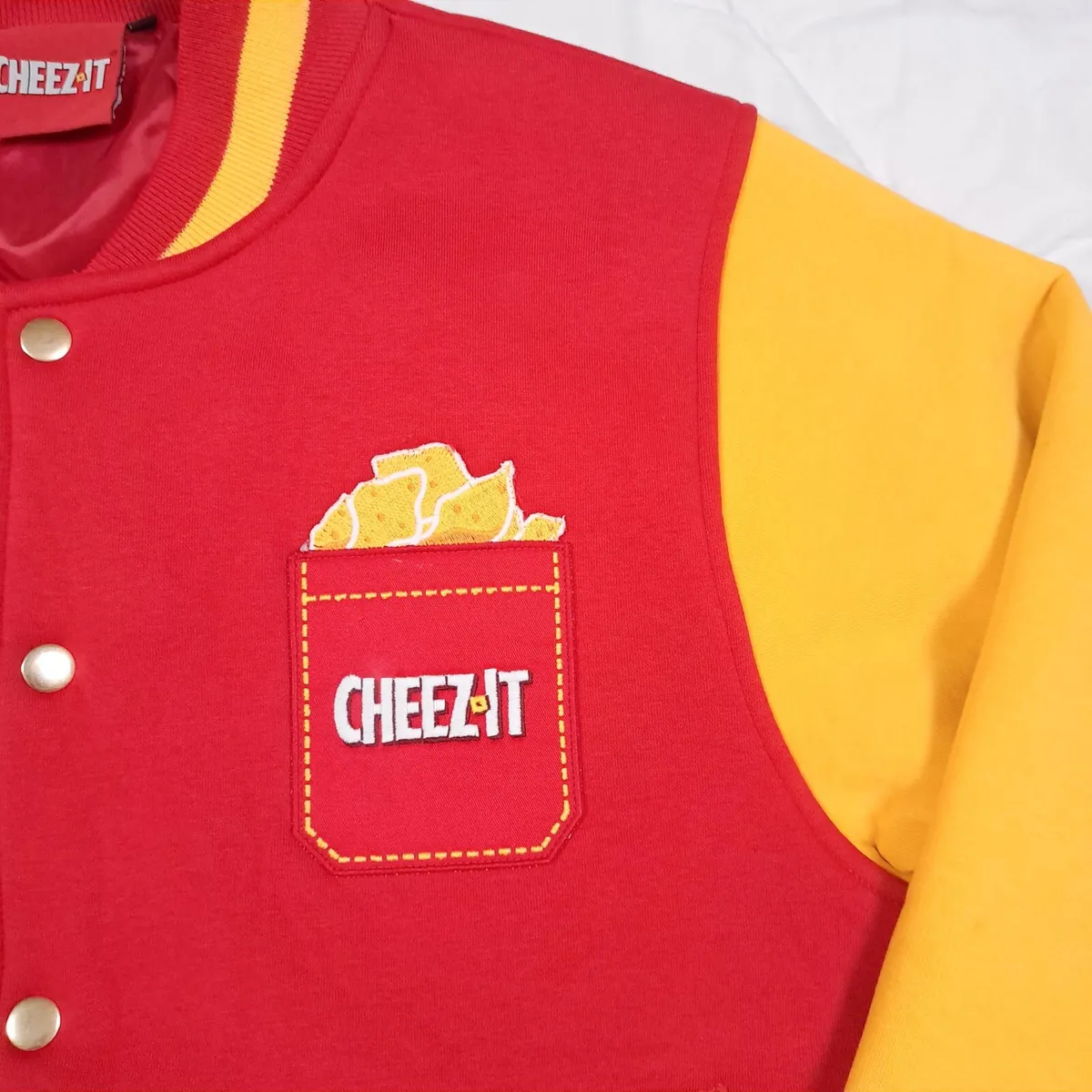 Cheez It Red Yellow Varsity Bomber Jacket M - Image 3