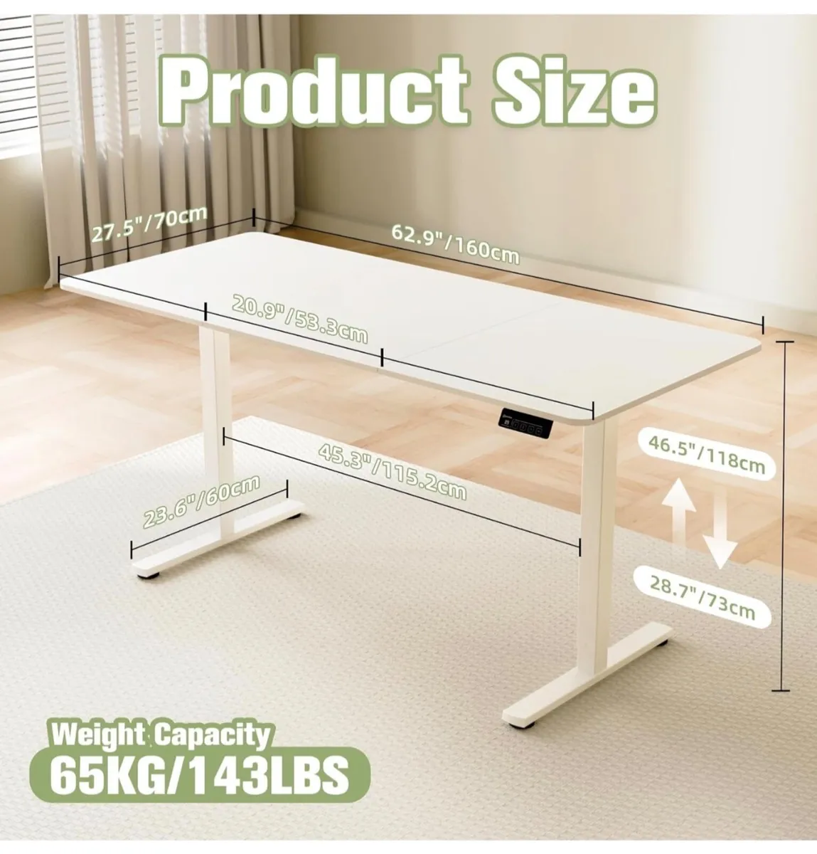 Electric Standing Desk 160x70cm, Height Adjustable - Image 2