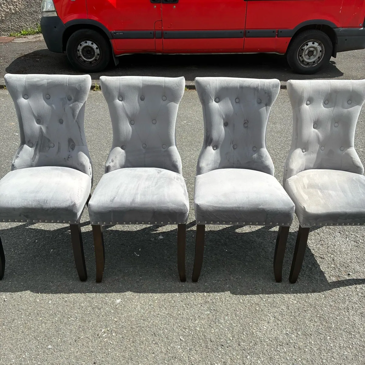 Beautiful 4 knocker Grey Velvet kitchen Chairs - Image 3
