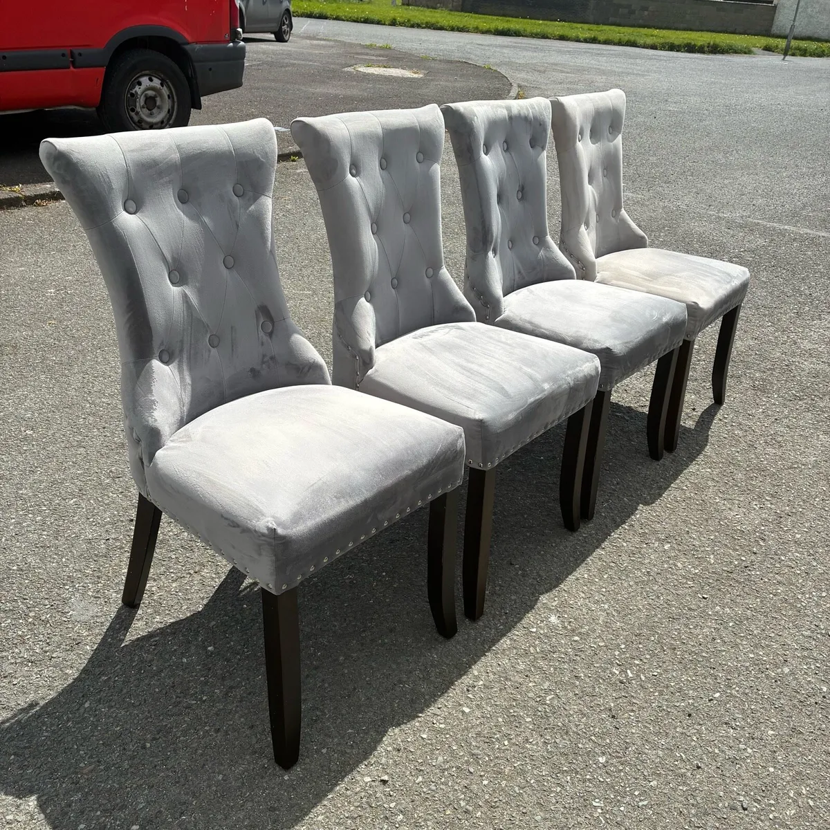 Beautiful 4 knocker Grey Velvet kitchen Chairs - Image 1