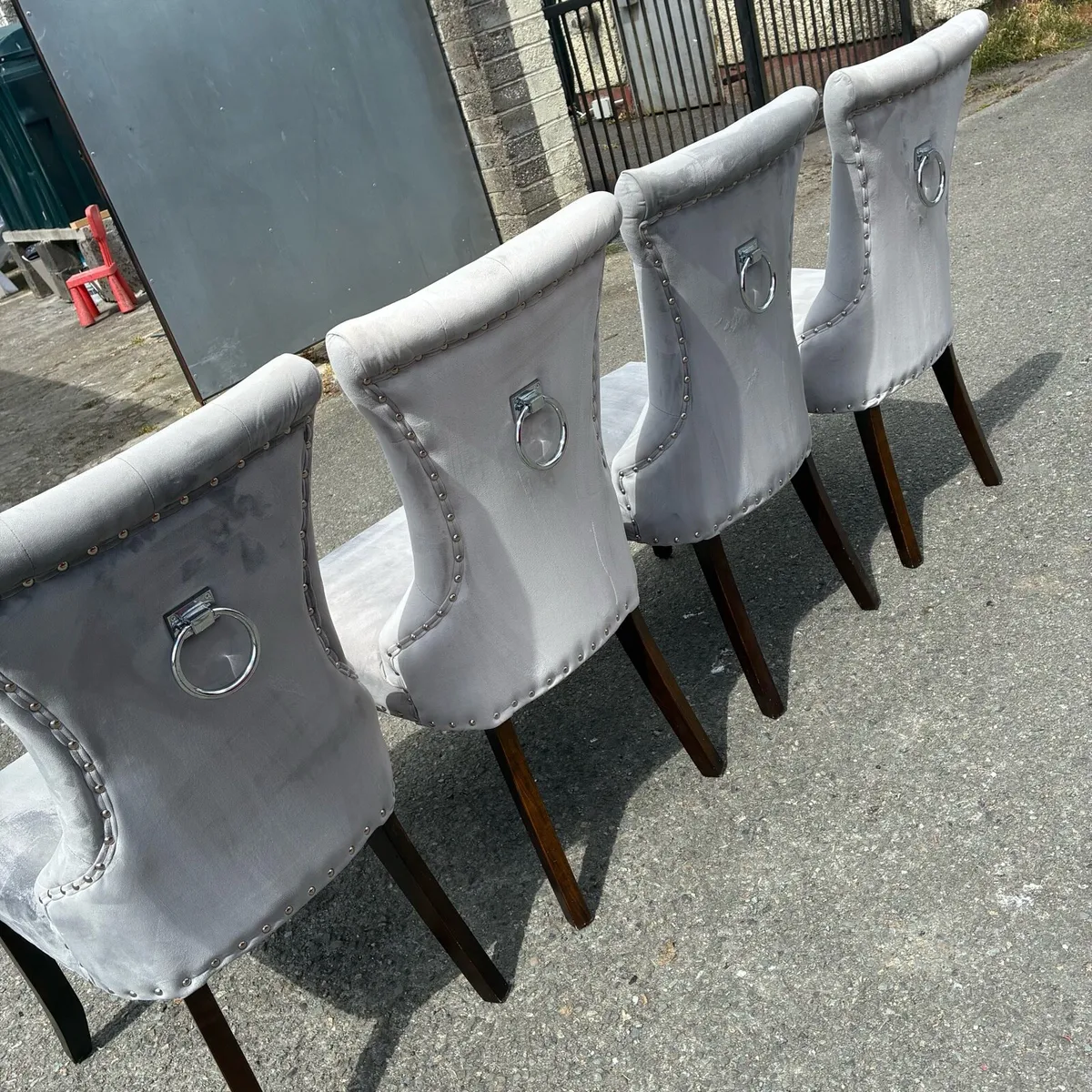 Beautiful 4 knocker Grey Velvet kitchen Chairs - Image 2