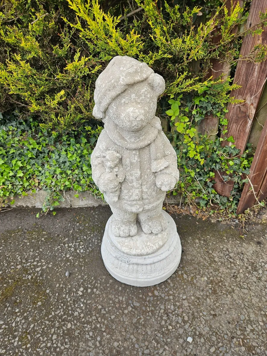 Concrete Teddy Garden Statue on Stand - Image 2