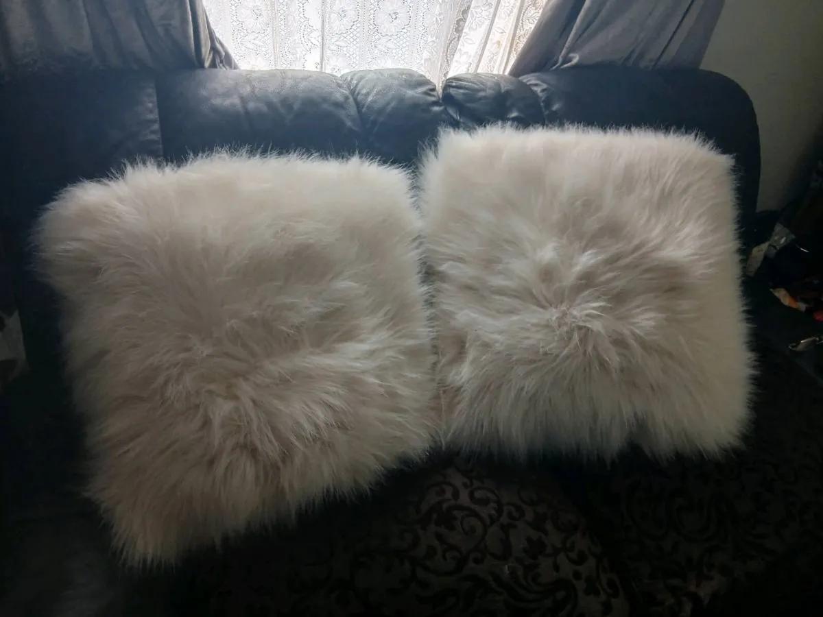 Pair of Sheepskin Cushions - Image 2