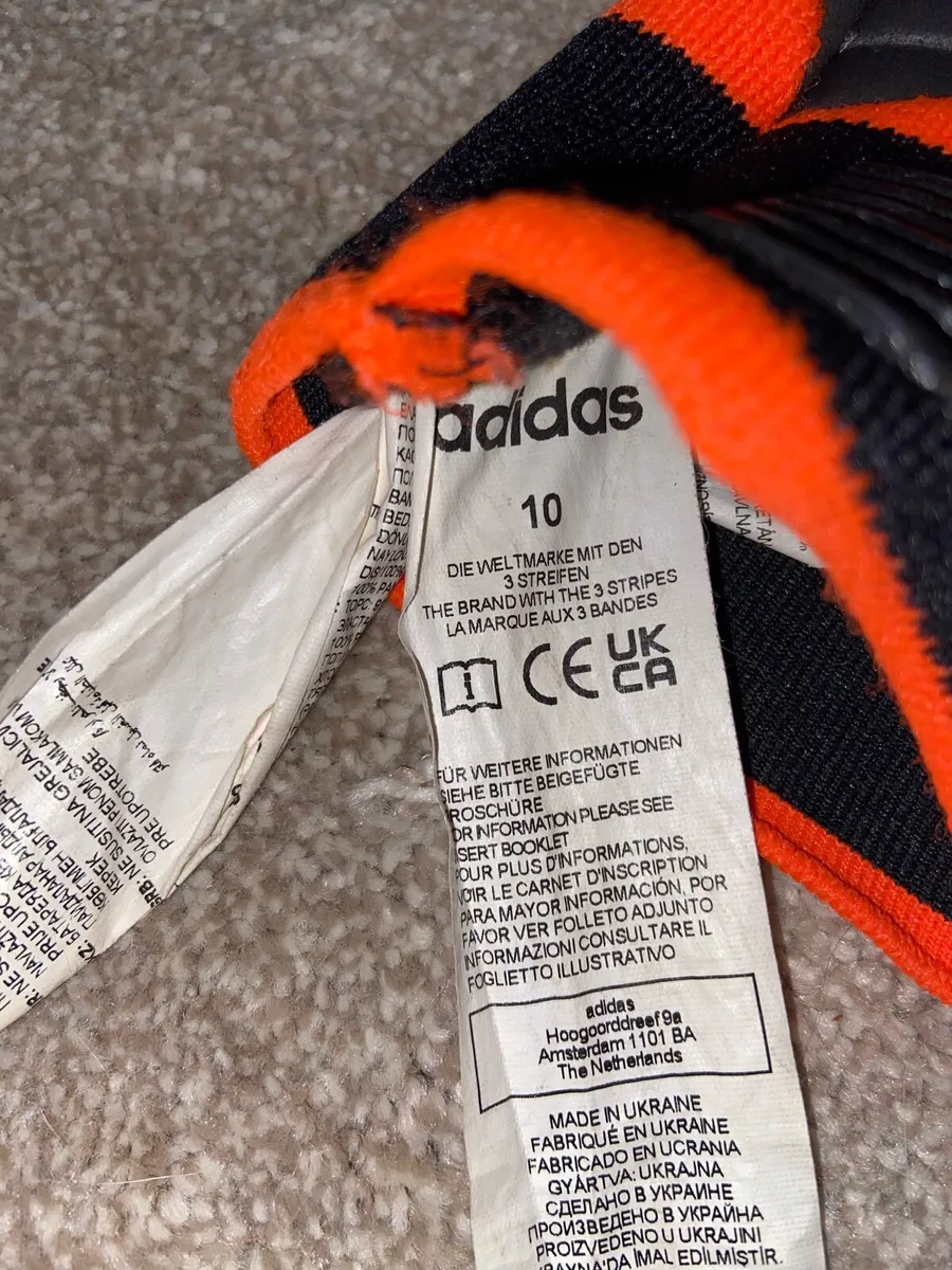 Adidas Orange Goalkeeper Gloves Size 10 - Image 2