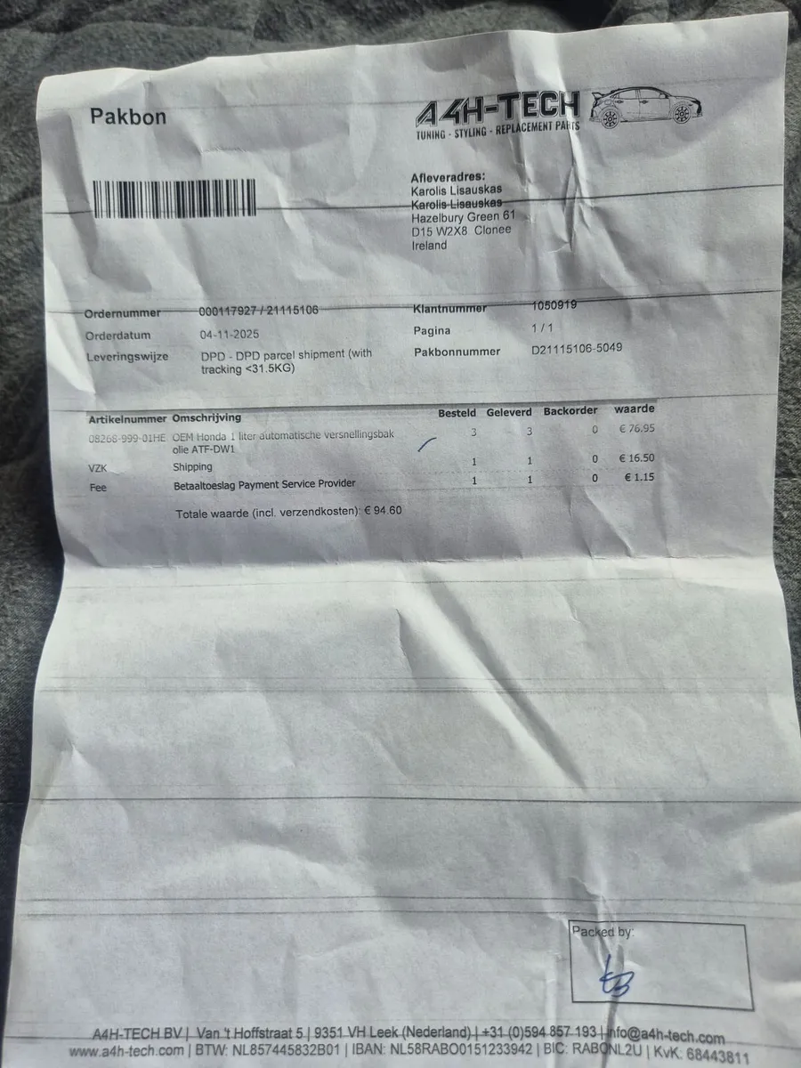 Honda DW1 Gearbox Oil - Image 2