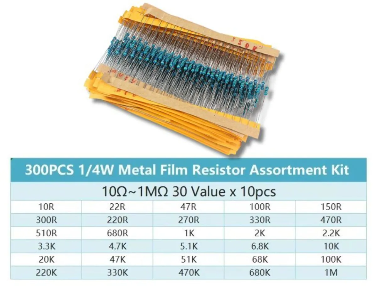 300PCS 1/4W Metal Film Resistor Kit 30 Values 10R - Image 2
