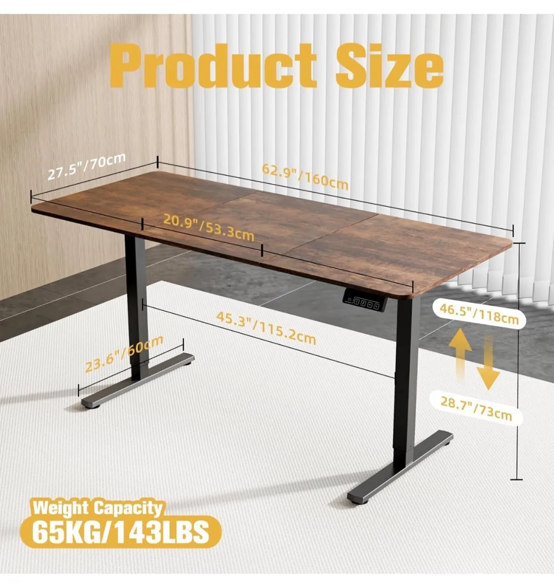 Electric Standing Desk 160x70cm, Height Adjustable - Image 2