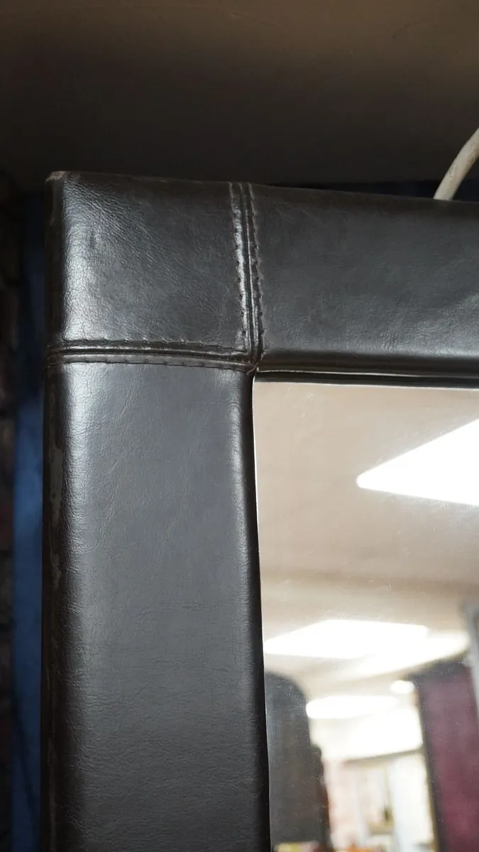 Large Floor Mirror with Leather Frame - Image 3