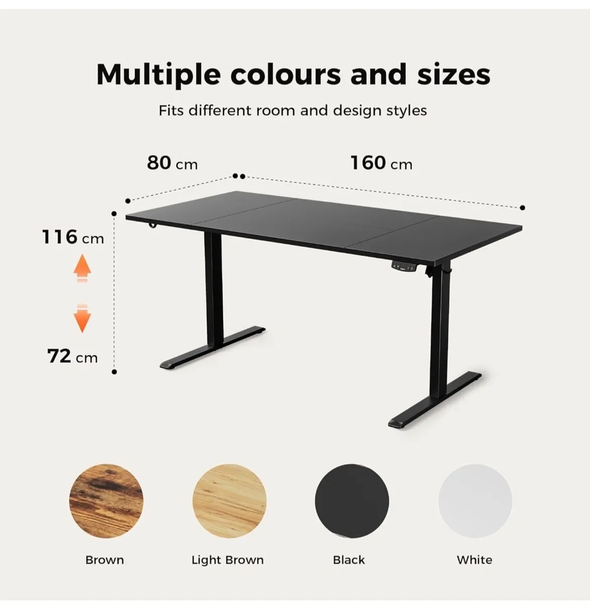 Height-Adjustable Electric Desk, 160x80 cm Sit-Sta - Image 2