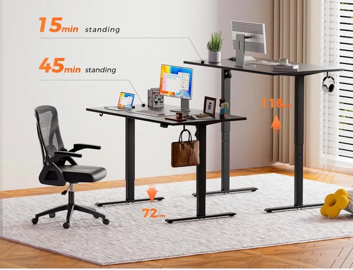 Height-Adjustable Electric Desk, 160x80 cm Sit-Sta - Image 3