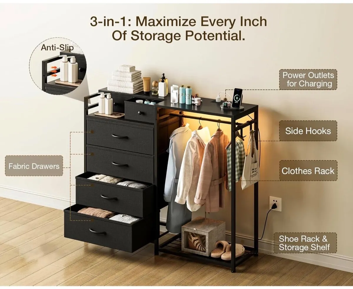 Chest of Drawers Bedroom with Hanging Rail, Built- - Image 4