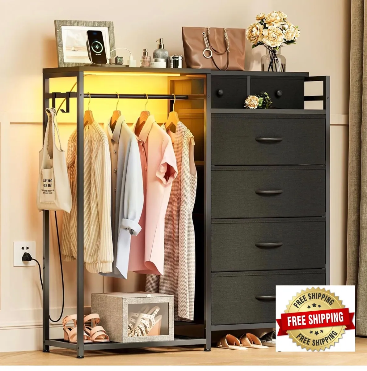 Chest of Drawers Bedroom with Hanging Rail, Built- - Image 1