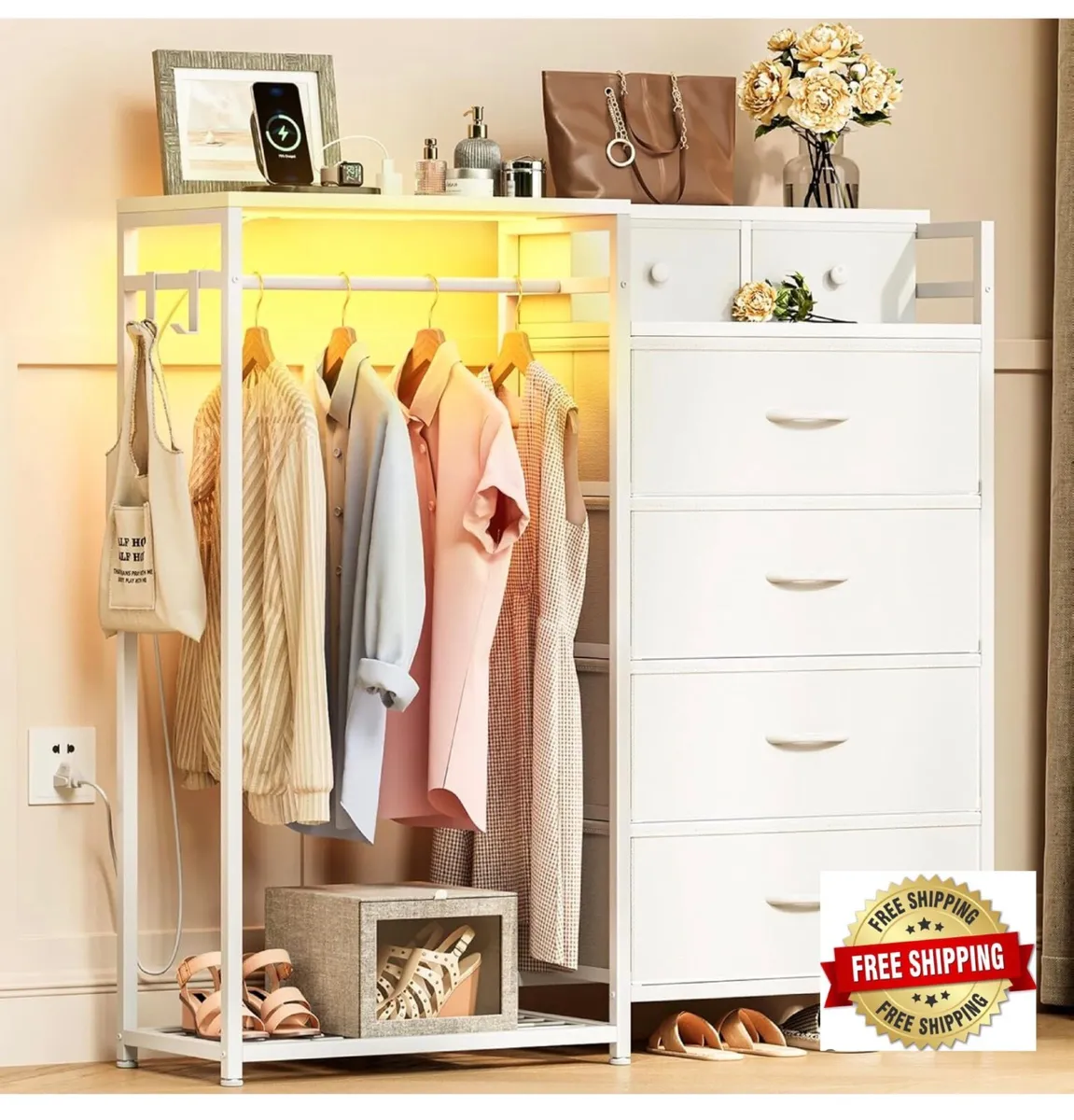 Chest of Drawers Bedroom with Hanging Rail, Built- - Image 1
