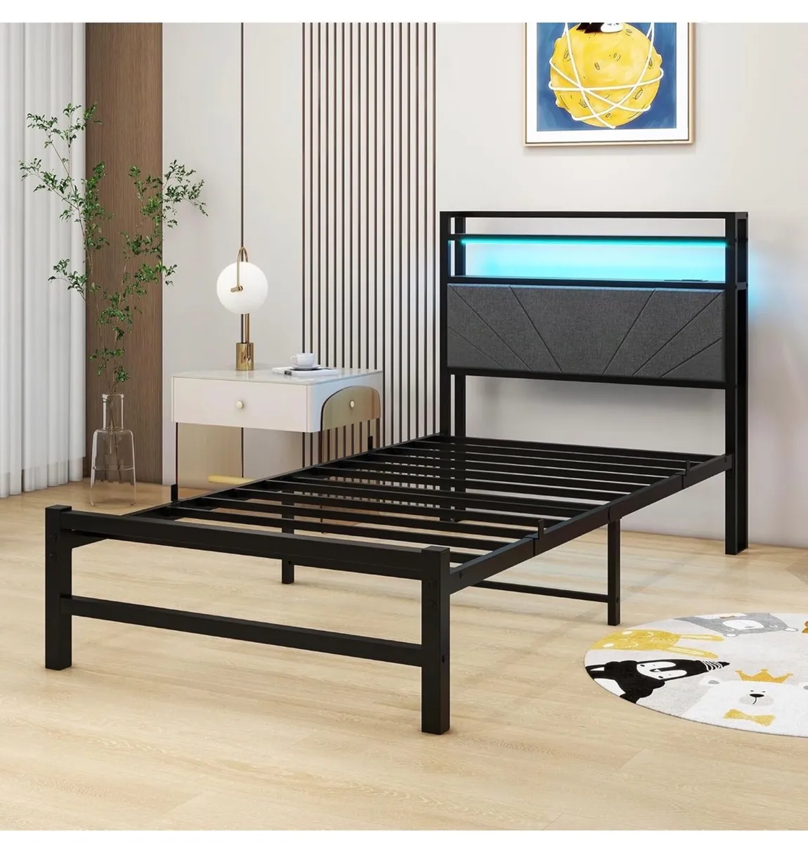 3ft Single Size Bed Frame with LED Lights Storage - Image 4