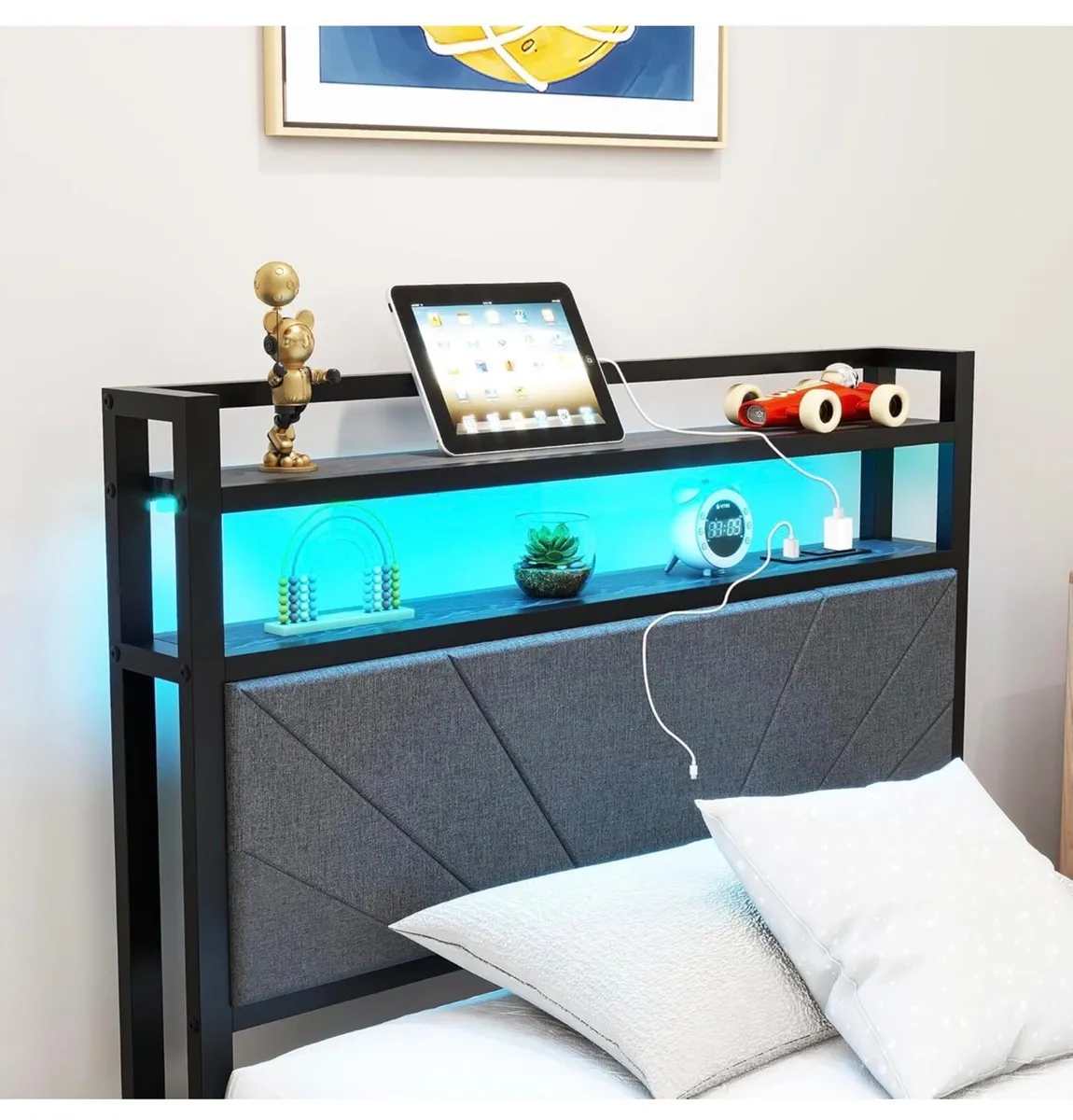 3ft Single Size Bed Frame with LED Lights Storage - Image 3