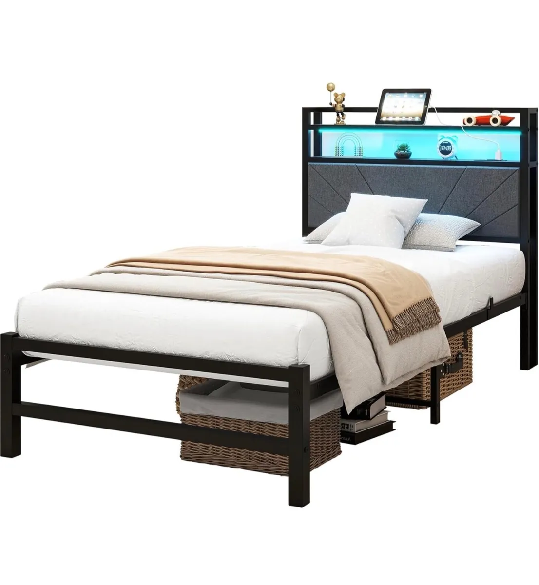 3ft Single Size Bed Frame with LED Lights Storage - Image 2