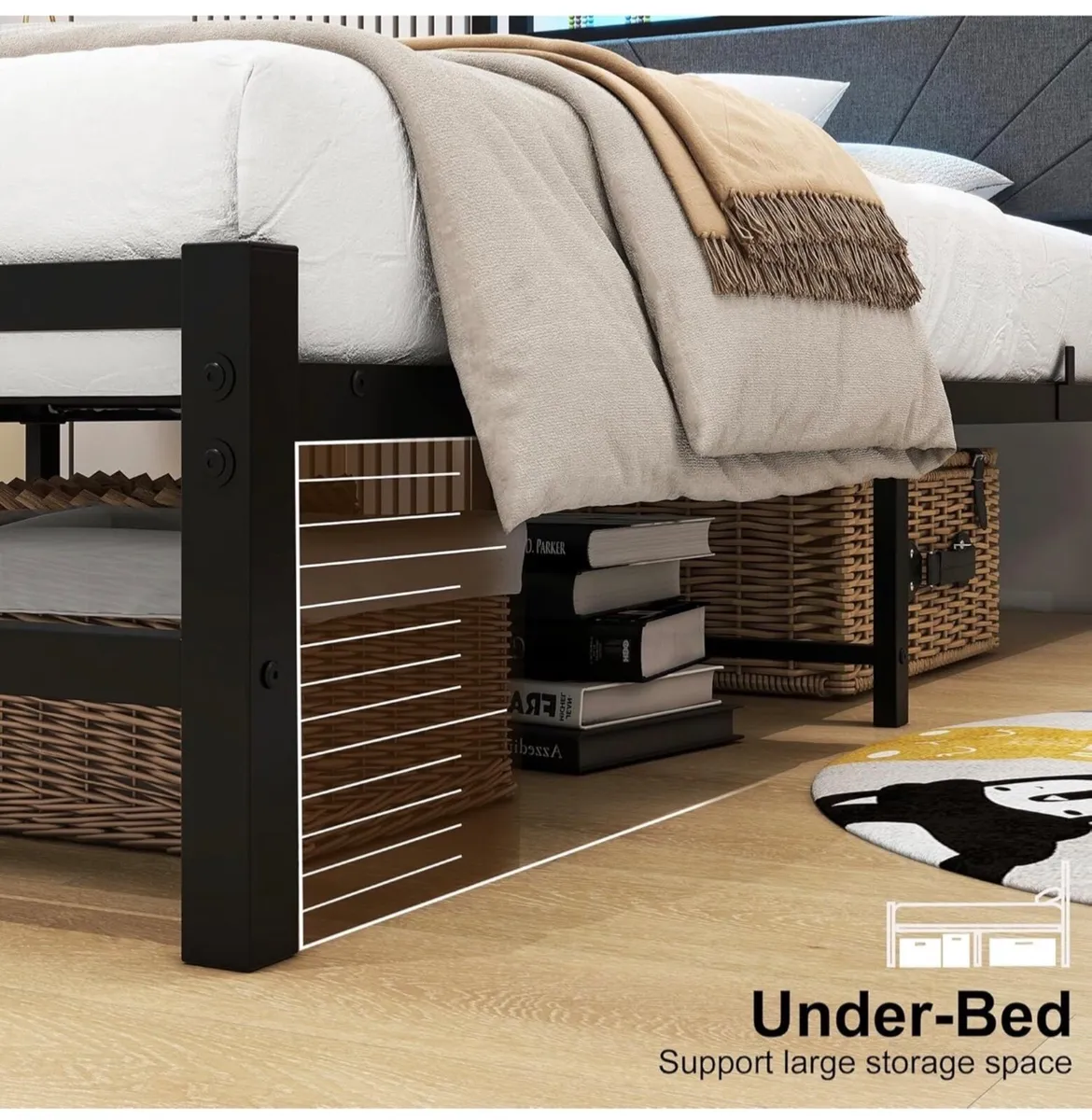 3ft Single Size Bed Frame with LED Lights Storage - Image 4