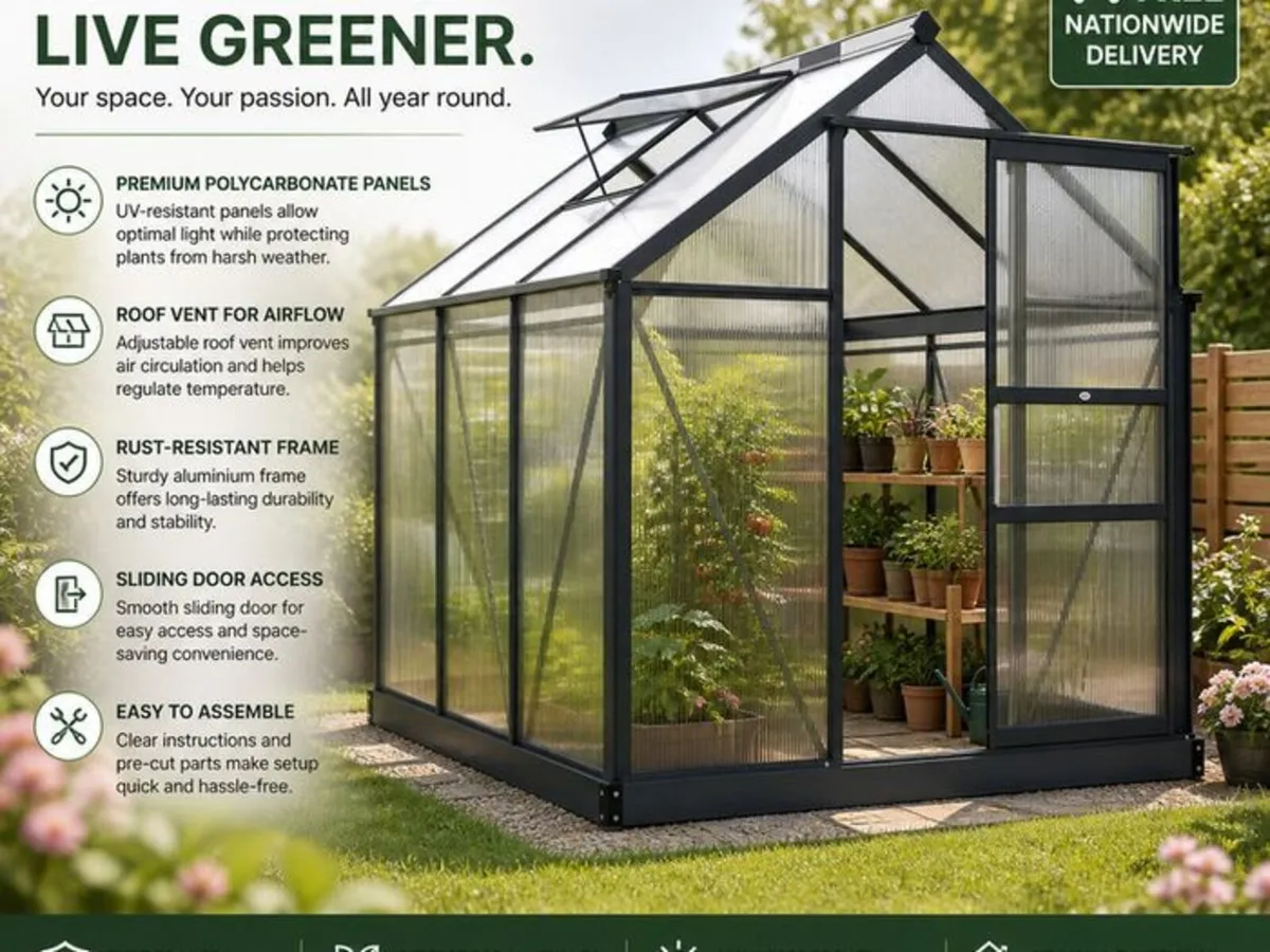 6 x 6ft Polycarbonate Greenhouse - Image 2