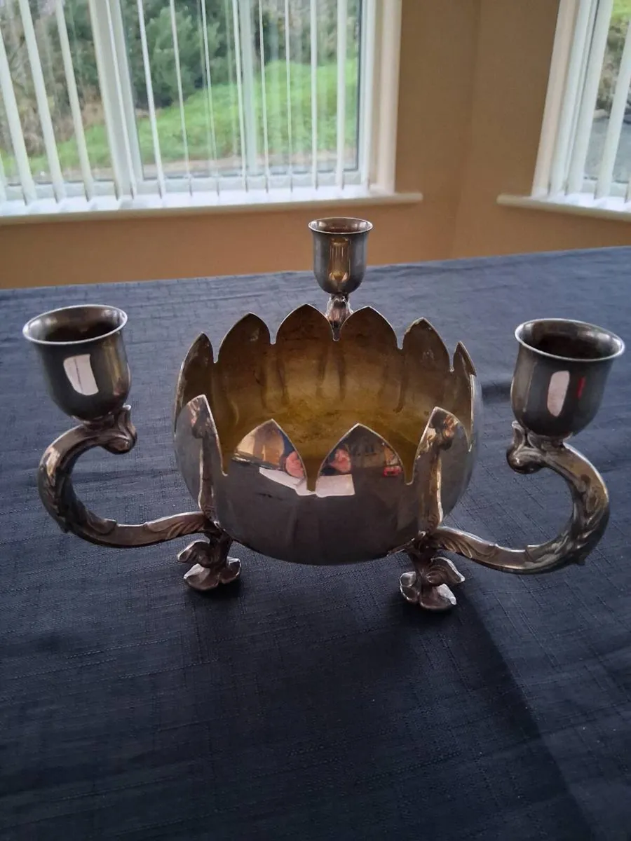 Silver Plated Lotus Shaped Vase with Candle holder - Image 1