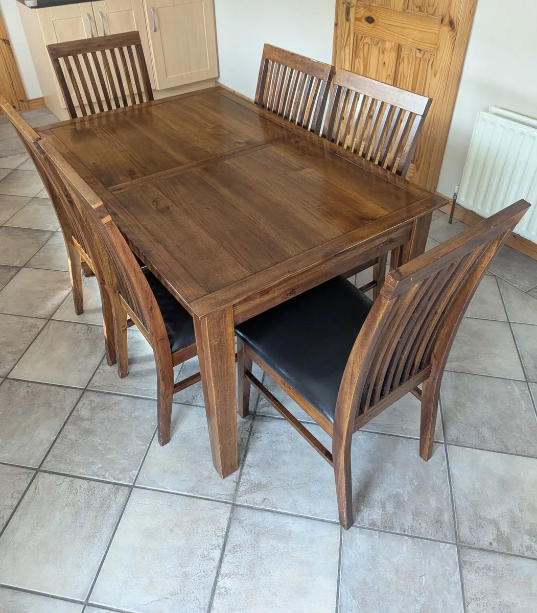 Extendable Solid Wood Dining Table + 6 Chairs - Image 3