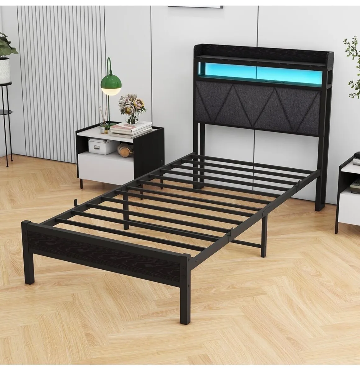 3ft Single Bed Frame with LED Lights Storage Uphol - Image 3