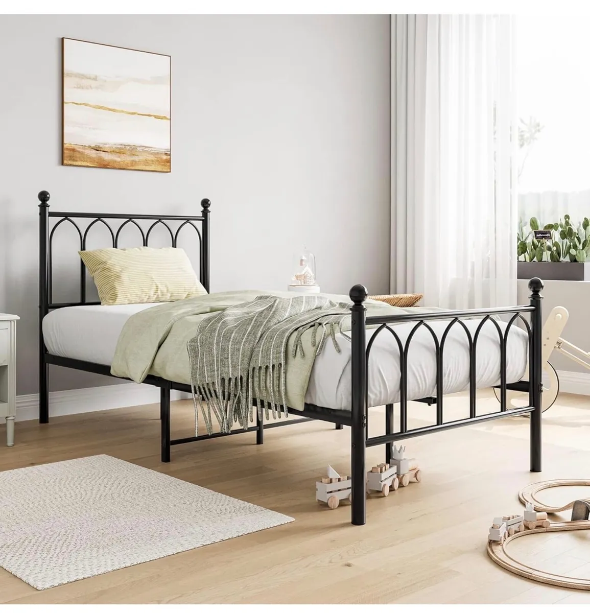 Single Metal Bed Frame 90 x 190 cm with Headboard - Image 1