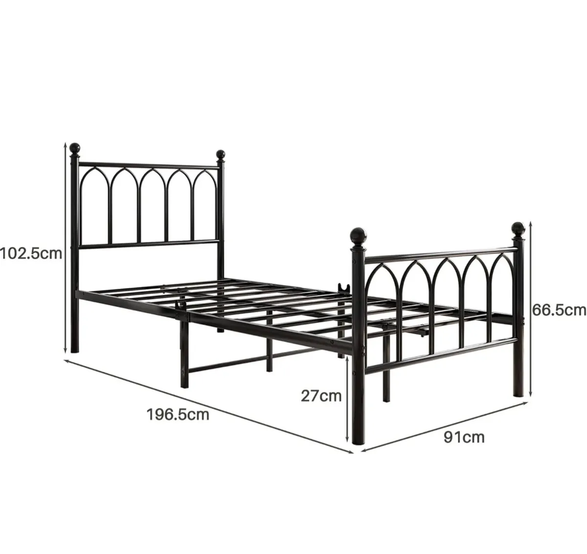 Single Metal Bed Frame 90 x 190 cm with Headboard - Image 2